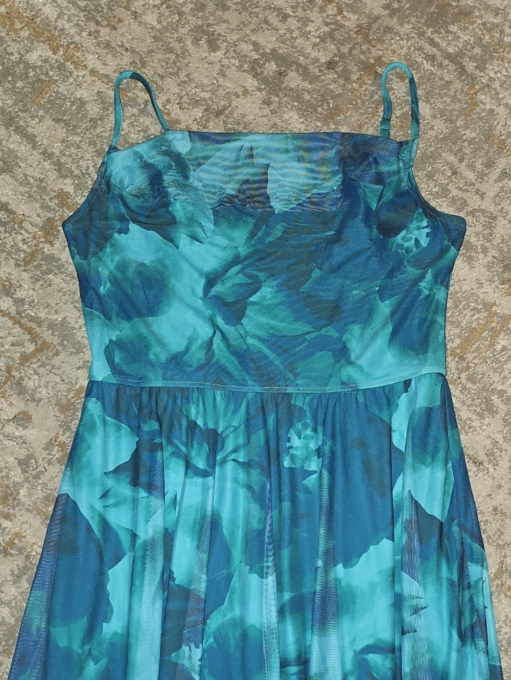 BTFBM Blue Green Floral Mesh Dress XL - Picture 4 of 8